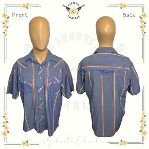 Vintage Wrangler Chambray Denim Shirt Pearl Snap Shirt Brushed Cotton Size Small